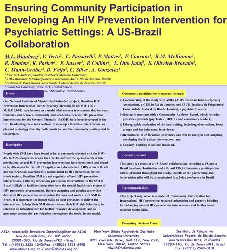 Ensuring Community Participation in Developing An HIV Prevention Intervention for Psychiatric Settings: A US-Brazil Collaboration M.L. Wainberg 1, V. Terto.