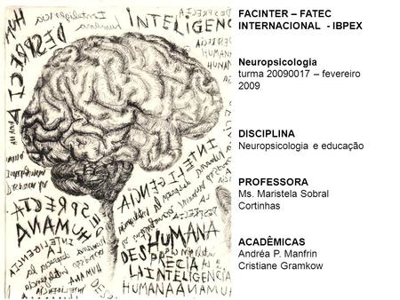 FACINTER – FATEC INTERNACIONAL - IBPEX Neuropsicologia turma 20090017 – fevereiro 2009 DISCIPLINA Neuropsicologia e educação PROFESSORA Ms.