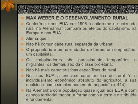 MAX WEBER E O DESENVOLVIMENTO RURAL