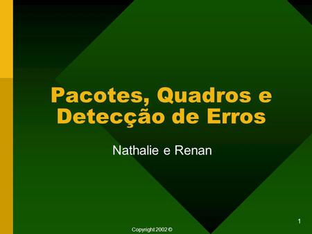 1 Pacotes, Quadros e Detecção de Erros Nathalie e Renan Copyright 2002 ©