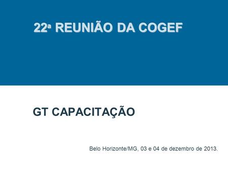 GT CAPACITAÇÃO Belo Horizonte/MG, 03 e 04 de dezembro de 2013. 22 ª REUNIÃO DA COGEF.