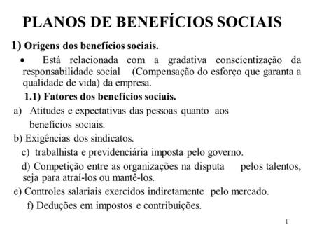 PLANOS DE BENEFÍCIOS SOCIAIS
