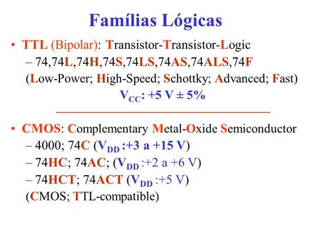 Famílias Lógicas TTL (Bipolar): Transistor-Transistor-Logic