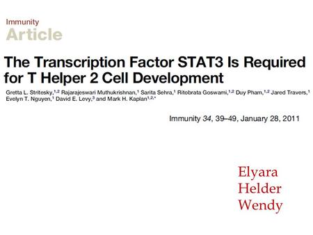 Elyara Helder Wendy.  Diferenciação/Desenvolvimento de Th2 Abordagens...  STAT3 TATs e Diferenciação  Diferenciação e epigenética.