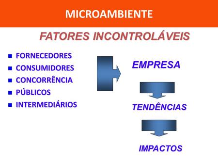 MICROAMBIENTE FATORES INCONTROLÁVEIS EMPRESA FORNECEDORES CONSUMIDORES