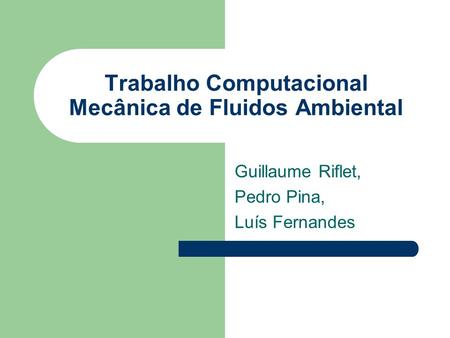Trabalho Computacional Mecânica de Fluidos Ambiental Guillaume Riflet, Pedro Pina, Luís Fernandes.