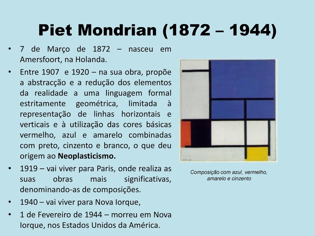 Quebra Cabeça Mondrian - Composição com Vermelho, Amarelo e Azul