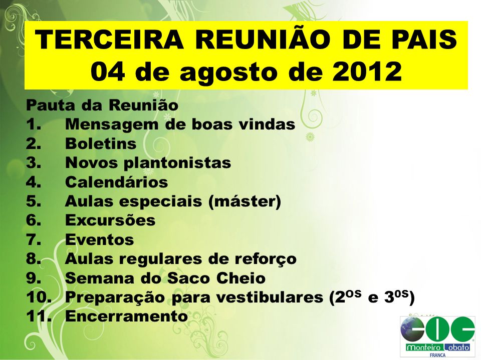 REUNIÃO DE ENCERRAMENTO - ppt carregar