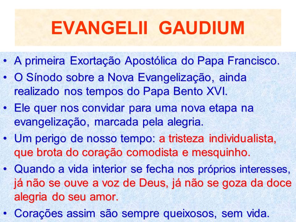 Evangelii Gaudium, primeira Exortação Apostólica do Papa Francisco «  Paróquia São Francisco de Assis