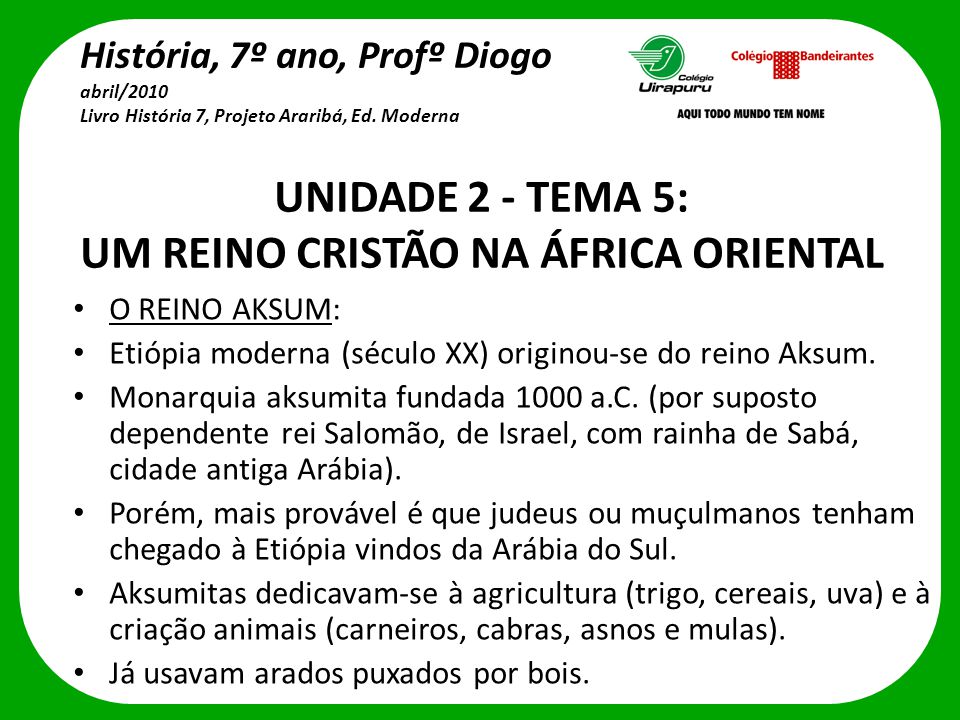 UNIDADE 2 - TEMA 5: UM REINO CRISTÃO NA ÁFRICA ORIENTAL - ppt carregar