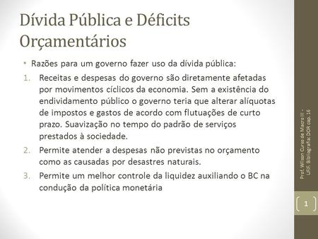 Dívida Pública e Déficits Orçamentários