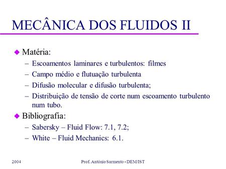 MECÂNICA DOS FLUIDOS II