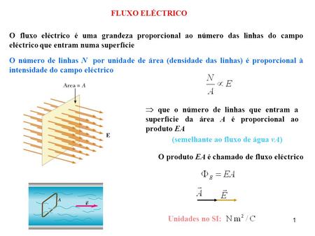 1 FLUXO ELÉCTRICO O fluxo eléctrico é uma grandeza proporcional ao número das linhas do campo eléctrico que entram numa superfície O número de linhas N.