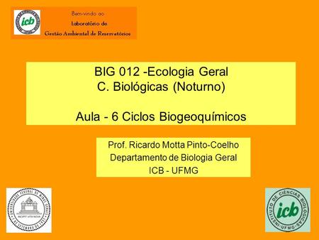 Prof. Ricardo Motta Pinto-Coelho Departamento de Biologia Geral