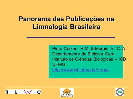 Panorama das Publicações na Limnologia Brasileira Pinto-Coelho, R.M. & Morais Jr., C. A Departamento de Biologia Geral Instituto de Ciências Biológicas.