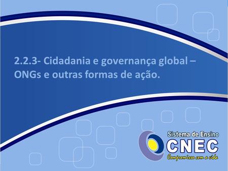 Cidadania e governança global – ONGs e outras formas de ação.