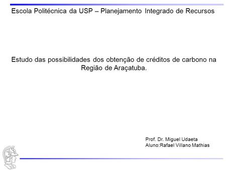 Estudo das possibilidades dos obtenção de créditos de carbono na Região de Araçatuba. Prof. Dr. Miguel Udaeta Aluno:Rafael Villano Mathias.