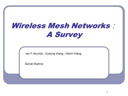 Wireless Mesh Networks： A Survey