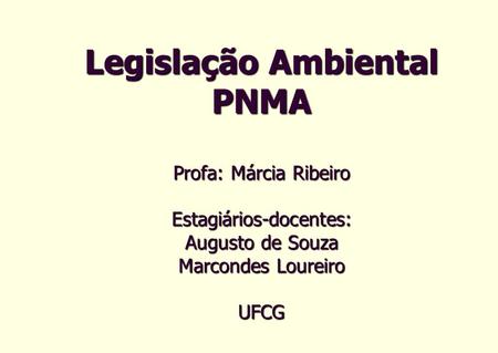 Legislação Ambiental PNMA Profa: Márcia Ribeiro Estagiários-docentes: Augusto de Souza Marcondes Loureiro UFCG.
