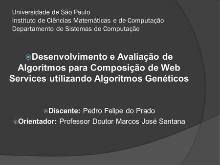 Universidade de São Paulo Instituto de Ciências Matemáticas e de Computação Departamento de Sistemas de Computação Desenvolvimento e Avaliação de Algoritmos.