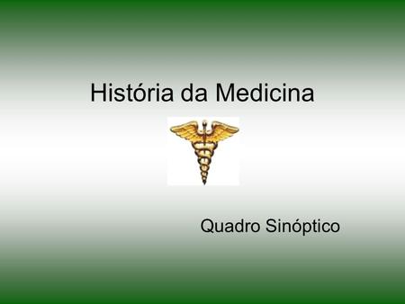 História da Medicina Quadro Sinóptico.