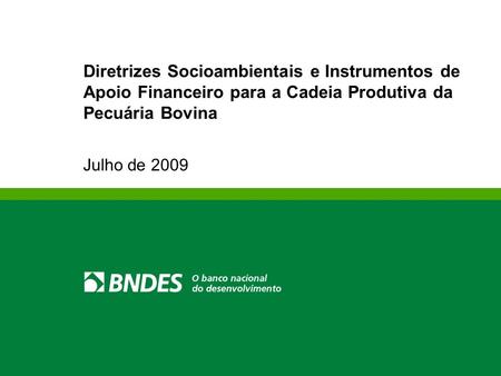 Julho de 2009 Diretrizes Socioambientais e Instrumentos de Apoio Financeiro para a Cadeia Produtiva da Pecuária Bovina.