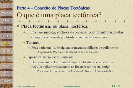 Parte 4 – Conceito de Placas Tectônicas O que é uma placa tectônica?