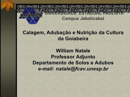 Calagem, Adubação e Nutrição da Cultura da Goiabeira William Natale Professor Adjunto Departamento de Solos e Adubos e-mail: natale@fcav.unesp.br UNIVERSIDADE.