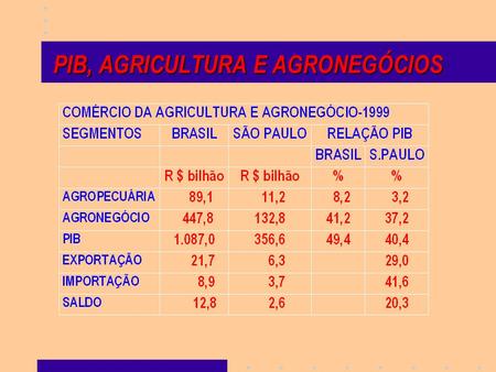 PIB, AGRICULTURA E AGRONEGÓCIOS