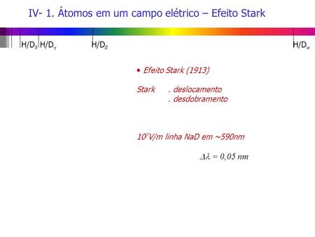 IV- 1. Átomos em um campo elétrico – Efeito Stark