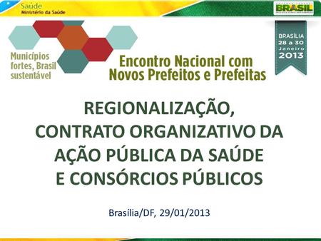 REGIONALIZAÇÃO, CONTRATO ORGANIZATIVO DA AÇÃO PÚBLICA DA SAÚDE E CONSÓRCIOS PÚBLICOS Brasília/DF, 29/01/2013.