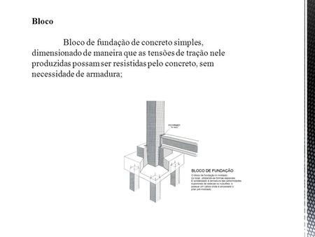 Bloco   Bloco de fundação de concreto simples, dimensionado de maneira que as tensões de tração nele produzidas possam ser resistidas pelo concreto, sem.