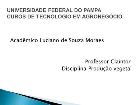 UNIVERSIDADE FEDERAL DO PAMPA CUROS DE TECNOLOGIO EM AGRONEGÓCIO