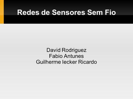 Redes de Sensores Sem Fio David Rodriguez Fabio Antunes Guilherme Iecker Ricardo.
