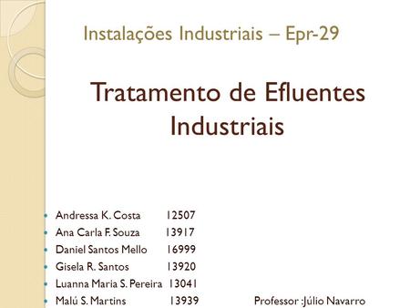 Instalações Industriais – Epr-29 Tratamento de Efluentes Industriais