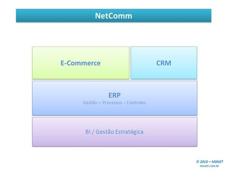 © 2010 – MSNET msnet.com.br ERP Gestão – Processos - Controles ERP Gestão – Processos - Controles E-Commerce CRM BI / Gestão Estratégica NetComm.