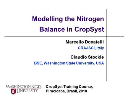 Modelling the Nitrogen Balance in CropSyst