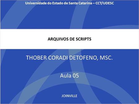 ARQUIVOS DE SCRIPTS THOBER CORADI DETOFENO, MSC. Aula 05 JOINVILLE Universidade do Estado de Santa Catarina – CCT/UDESC.