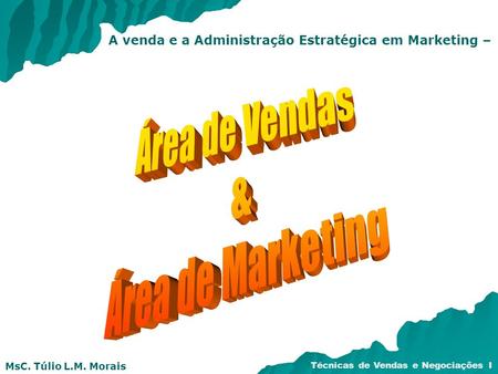 MsC. Túlio L.M. Morais Técnicas de Vendas e Negociações I A venda e a Administração Estratégica em Marketing –