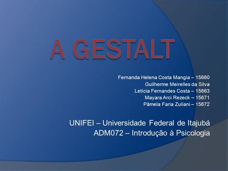 A GESTALT UNIFEI – Universidade Federal de Itajubá