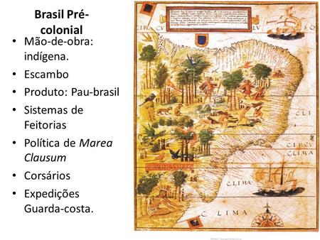 Brasil Pré-colonial Mão-de-obra: indígena. Escambo Produto: Pau-brasil
