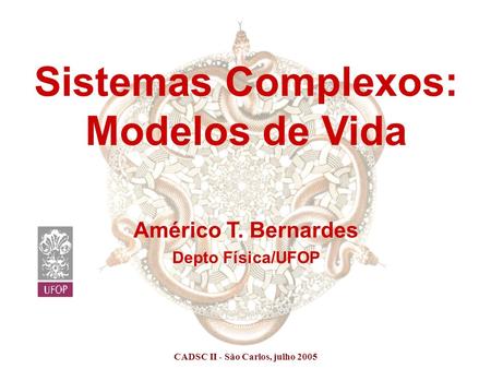 CADSC II - São Carlos, julho 2005 Sistemas Complexos: Modelos de Vida Américo T. Bernardes Depto Física/UFOP.