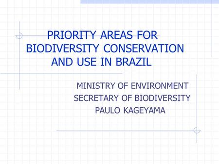 PRIORITY AREAS FOR BIODIVERSITY CONSERVATION AND USE IN BRAZIL MINISTRY OF ENVIRONMENT SECRETARY OF BIODIVERSITY PAULO KAGEYAMA.