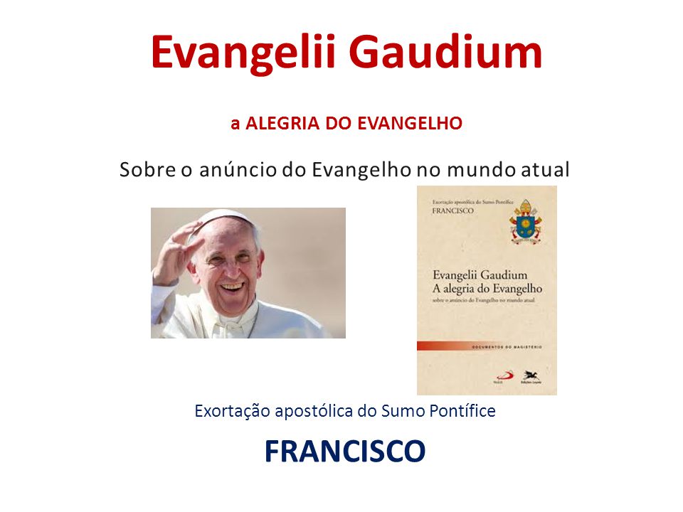 Exortação Apostólica Evangelii Gaudium A alegria do Evangelho A ALEGRIA DE  ENCONTRAR JESUS E ANUNCIA-LO AO MUNDO INTEIRO. - ppt carregar