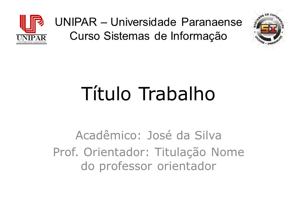Título Trabalho UNIPAR – Universidade Paranaense - ppt video online carregar
