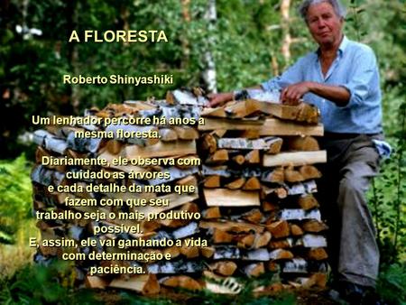 A FLORESTA Roberto Shinyashiki Um lenhador percorre há anos a mesma floresta. Diariamente, ele observa com cuidado as árvores e cada detalhe da mata que.