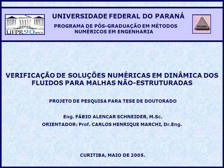 VERIFICAÇÃO DE SOLUÇÕES NUMÉRICAS EM DINÂMICA DOS FLUIDOS PARA MALHAS NÃO-ESTRUTURADAS CURITIBA, MAIO DE 2005. UNIVERSIDADE FEDERAL DO PARANÁ PROGRAMA.