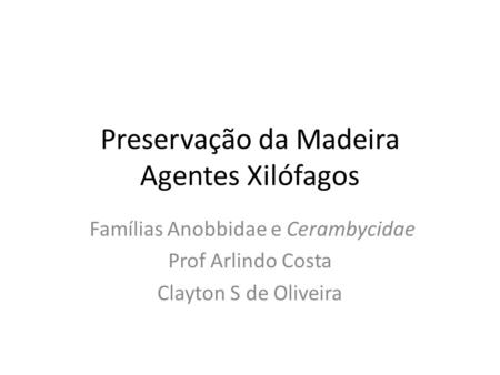 Preservação da Madeira Agentes Xilófagos