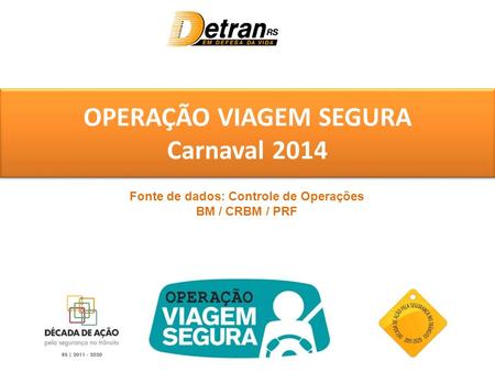 OPERAÇÃO VIAGEM SEGURA Carnaval 2014 Fonte de dados: Controle de Operações BM / CRBM / PRF.