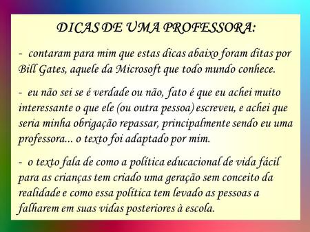 DICAS DE UMA PROFESSORA: